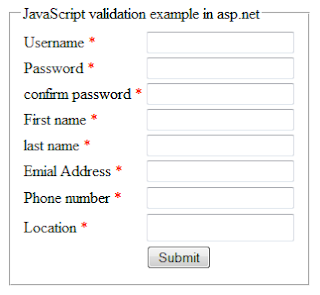  Javascript validation example in asp.net