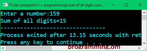 program in c++ to find the sum of all digits of a given number