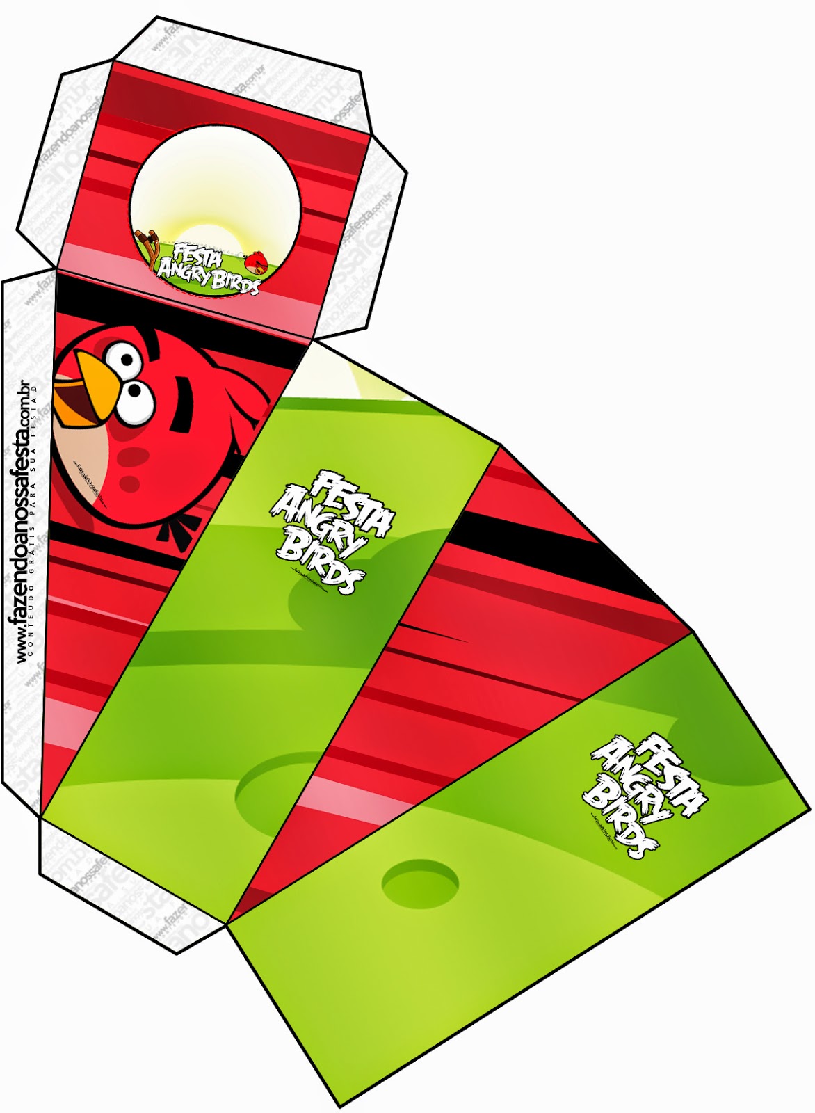 Angry Birds: Cajas para Imprimir Gratis. Esta es para hacer la tarta de cajas.