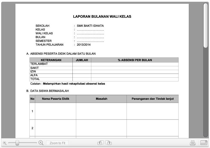 Contoh Format Laporan Wali Kelas Kepada Kepala Sekolah Smp Mts Administrasi Guru Smp Dan Mts