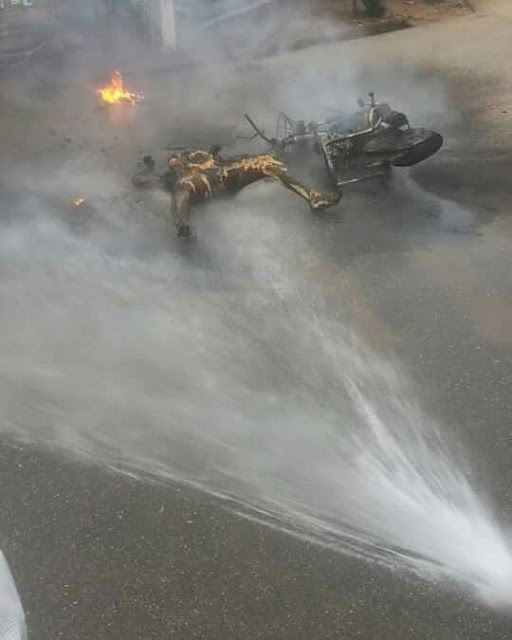 Pregnant petrol black marketer burnt beyond recognition after SUV knocked down her motorcycle in Delta State