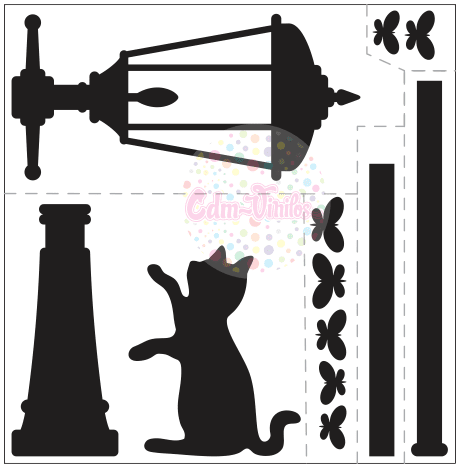 vinilo decorativo pared farol gato mariposa