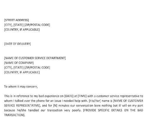 Customer Service Complaint Letter Customer Service Complaint Letter