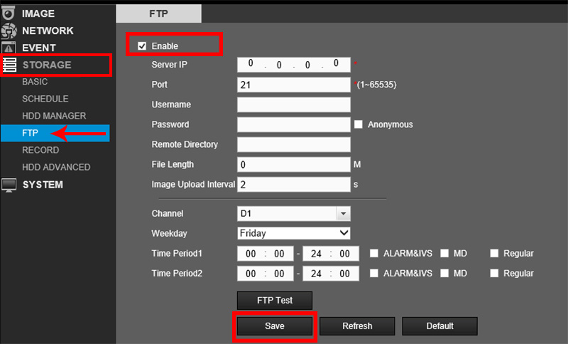 Как настроить FTP на Dahua NVR или DVR