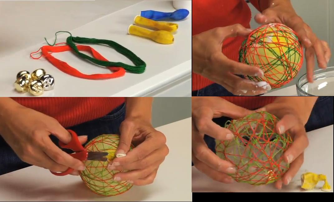 Manualidades Escuela en la nube Bolas Navidad con lanas y cascabel