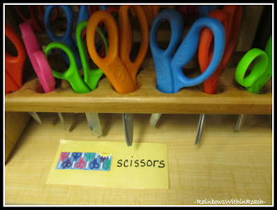 photo of: Art Center in Early Childhood with Shelves Labeled Visually to Foster Independence