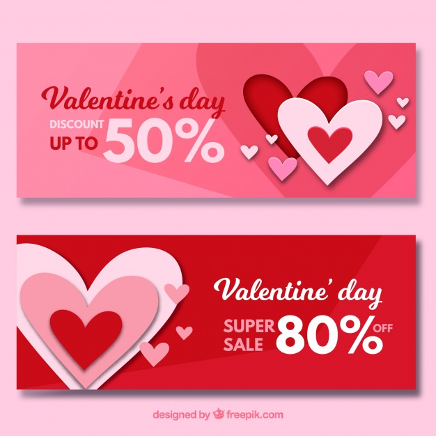 Valentines day sale banners Free Vector