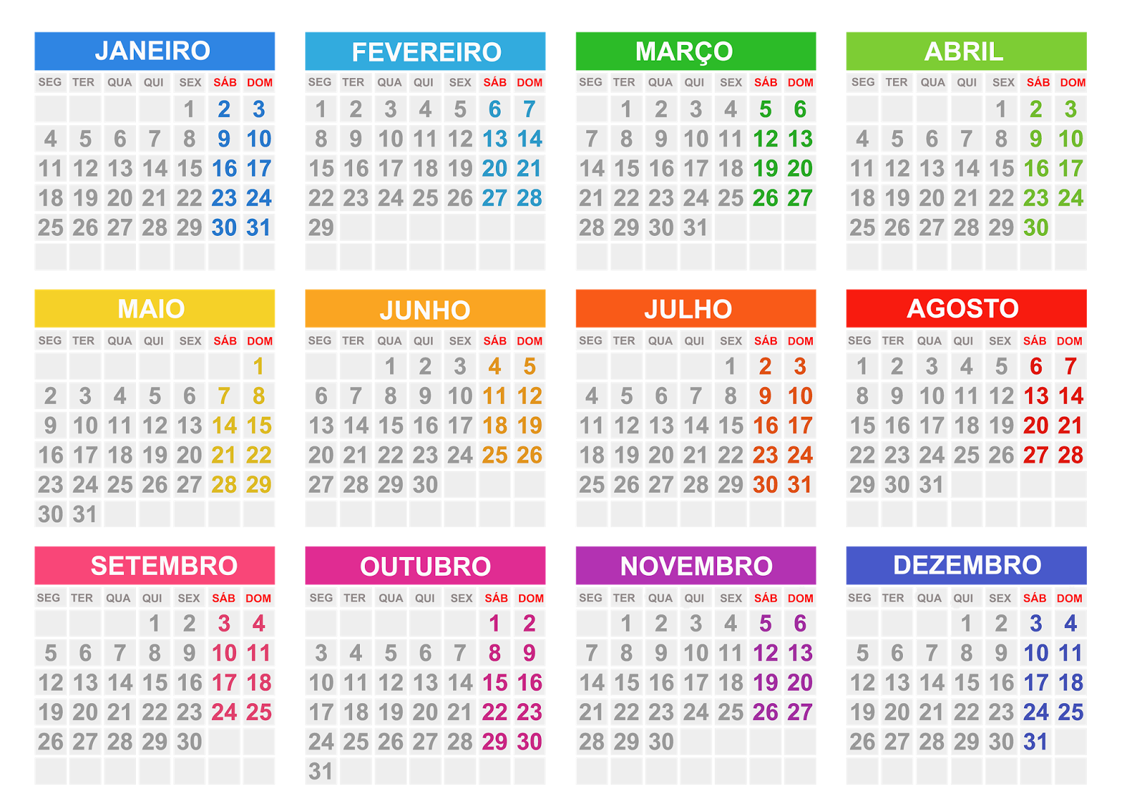 formatos de calendarios