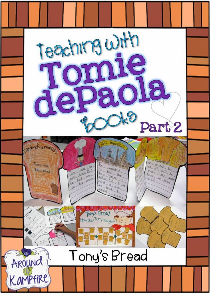 This teacher shares lots of creative ideas and activities for teaching reading comprehension, author's viewpoint and story structure, as well as ideas for anchor charts when teaching with The Art Lesson and Tony's Bread by Tomie dePaola | Around the Kampfire blog