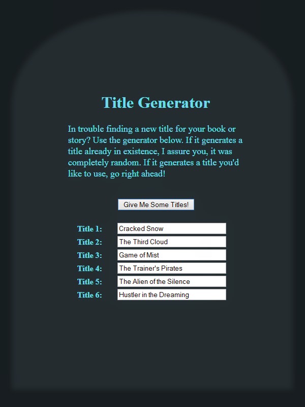 Talon s Treehouse More Random Title Generator Fun