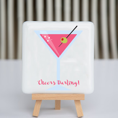 cheers darling pink martini fusography fused glass coaster by sassy glass studio cheers darling, pink, martini, fused glass, coaster, sassy glass studio, creative entrepreneur