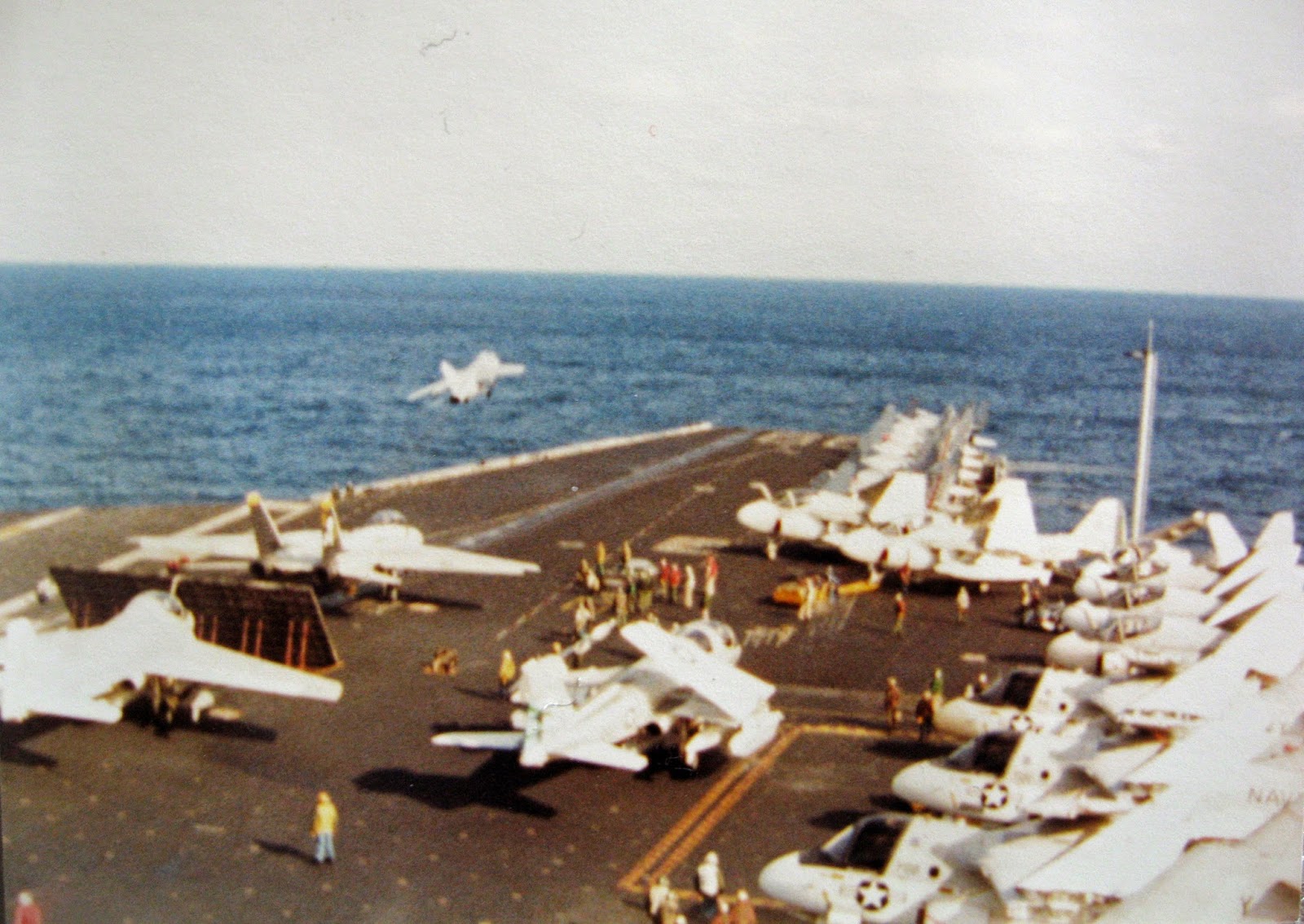 Tommy Mondello watching flight ops USS Nimitz January 1983 Mediterranean Sea