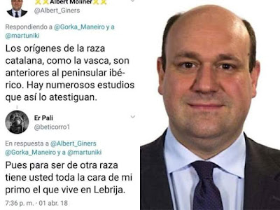 Albert Moliner , Giners, los orígenes de la raza catalana, como la vasca, son anteriores al peninsular ibérico. Hay numerosos estudios que así lo atestiguan. Albert Moliner , Giners, los orígenes de la raza catalana, como la vasca, son anteriores al peninsular ibérico. Hay numerosos estudios que así lo atestiguan.