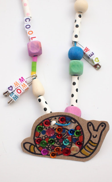Super cute and fun kids craft- cardboard and safety pin charm necklace