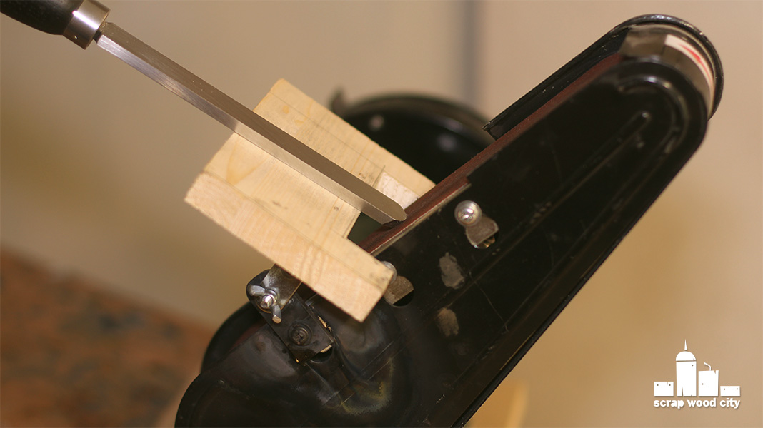 scrap wood city DIY tool rest for sharpening with the vertical belt sander