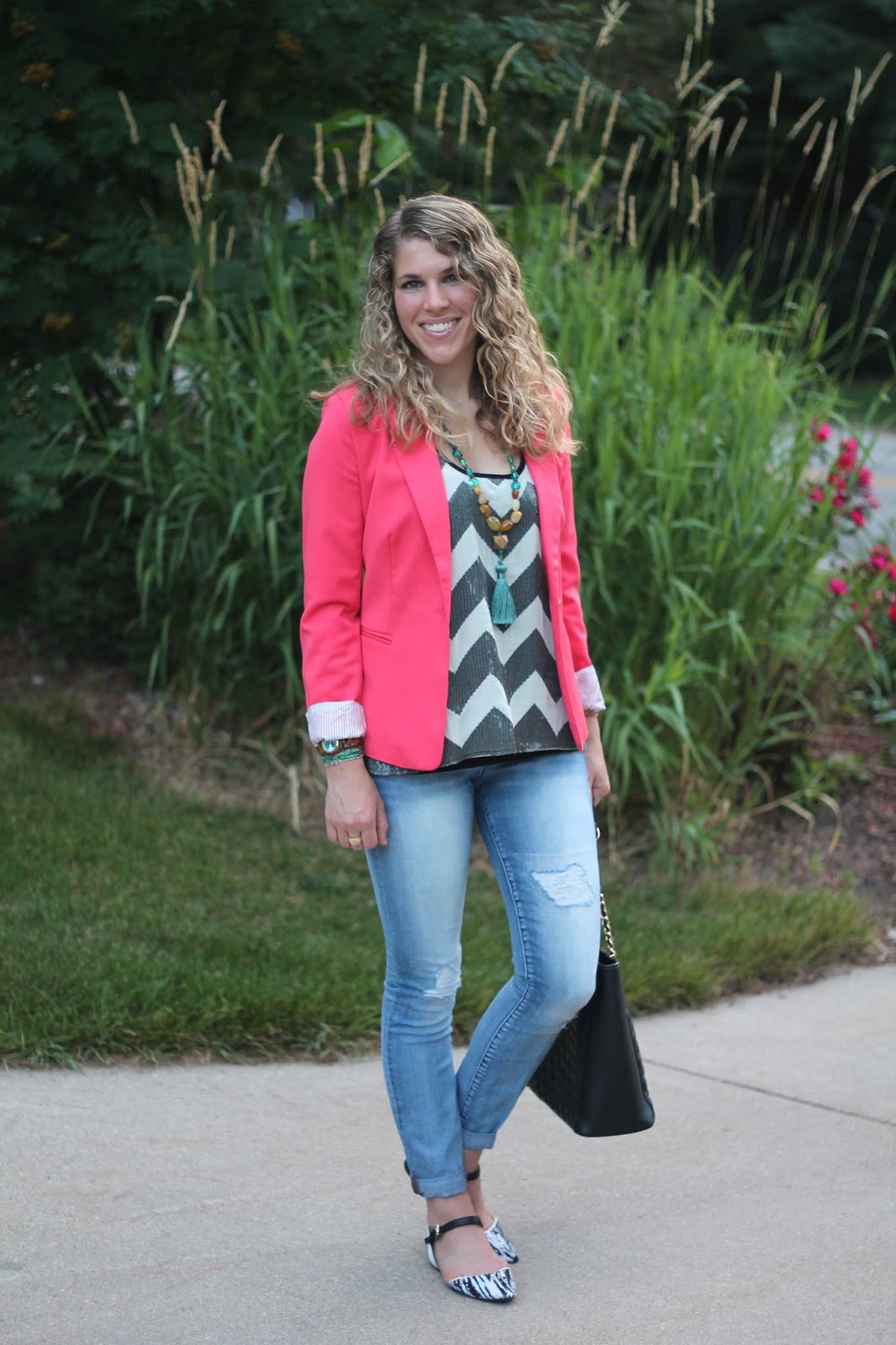 Coral Blazer and Sequined Tank
