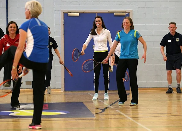 Catherine, Duchess of Cambridge takes part in a tennis workshop with Andy Murray's mother Judy at Craigmount High School in Edinburgh 