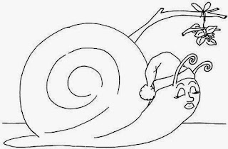 desenho de caracol com touca de papai noel para pintar