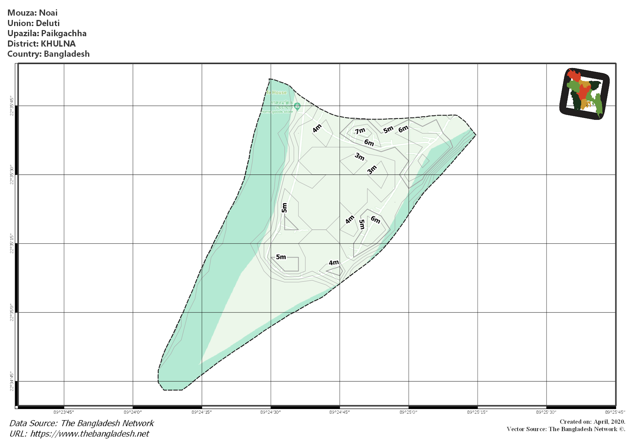 Map of Noai Mouza of Paikgachha Upazila, KHULNA, Bangladesh.