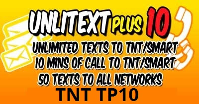 TNT TP10 : UnliText and 10mins Calls to TNT/Smart/Sun Cellular + 50 All-Net Texts