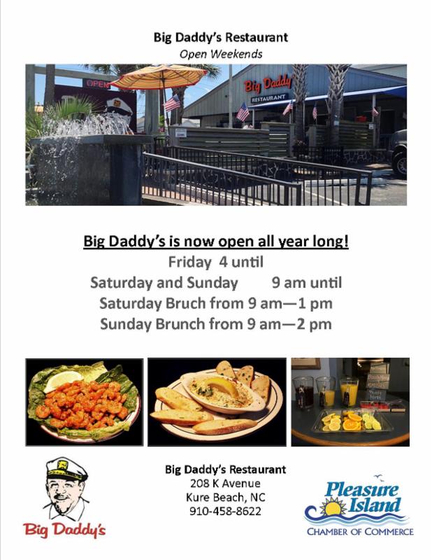 Pleasure Island, NC Big Daddy's Restaurant in Kure Beach Now Open YearRound