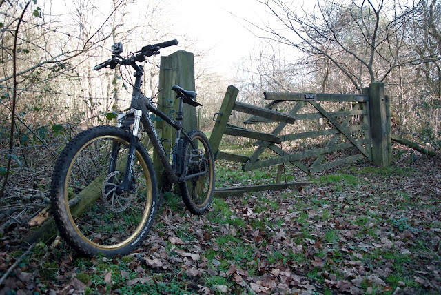bike leaning against a gate