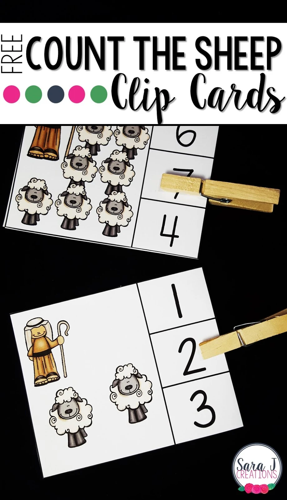 These free counting clip cards are great to help preschool and kindergarten students practice counting number 1-10.  Count the sheep, clip with a clothespin and flip to check your answer!  It is that easy!