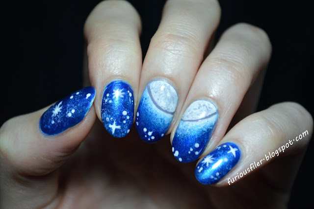 space galaxy moon stars shimmer nails