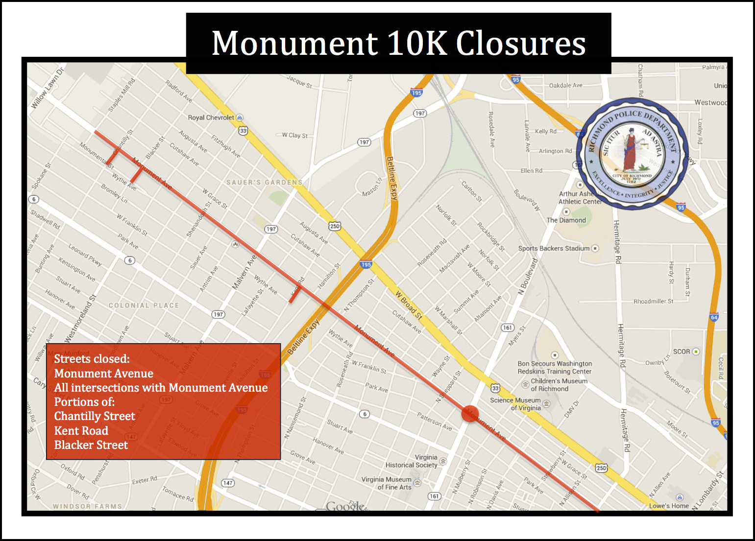 Police Monument Avenue 10K Traffic Advisory