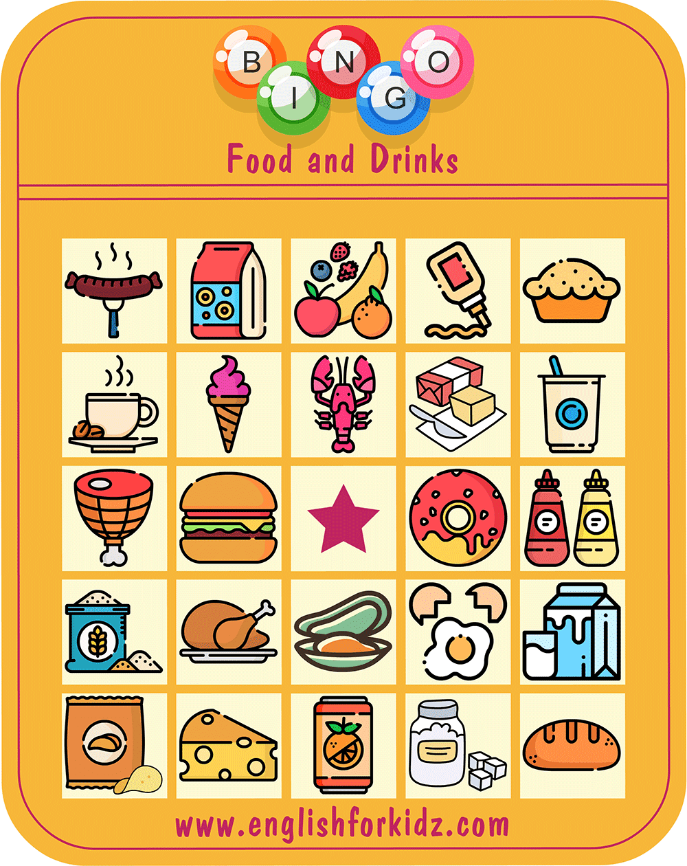 english-for-kids-step-by-step-food-drinks-bingo-game