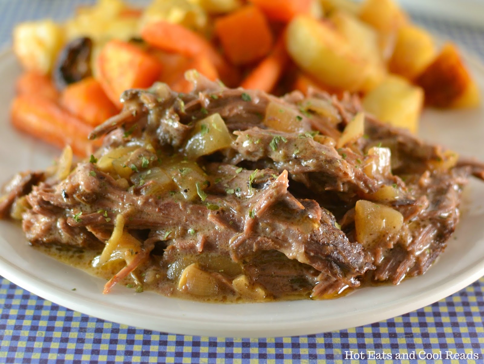 Hot Eats and Cool Reads Creamy Slow Cooker Garlic & Onion Beef Roast
