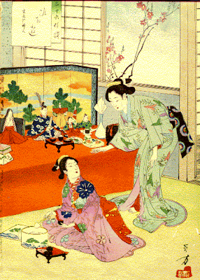 Хинамацури гравюра Тосиката Мизуно, Toshikata Mizuno, Hinamatsuri