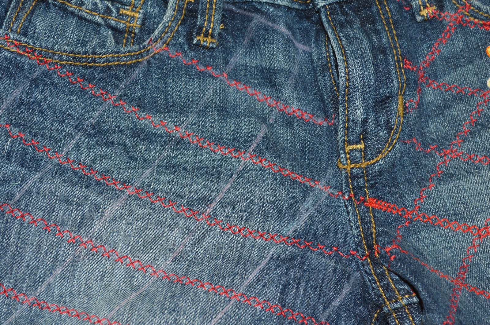 Sew Much To Give: Embellishing Jeans With Diagonal Stitching