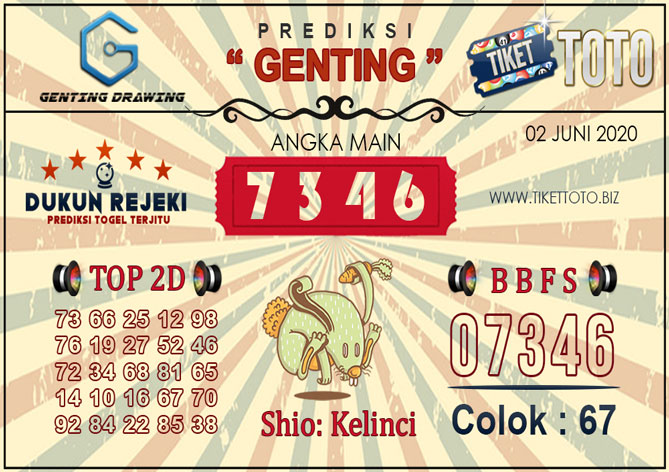 Prediksi Togel GENTING DRAWING TIKETTOTO 02 JUNI 2020