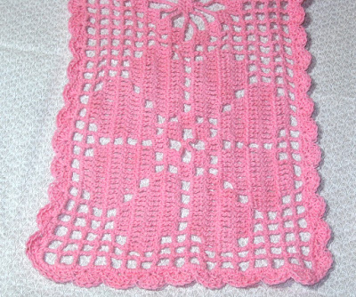  Closeup of Flower at the End of Pink Lace Flower Scarf - Handmade by RSS Designs In Fiber