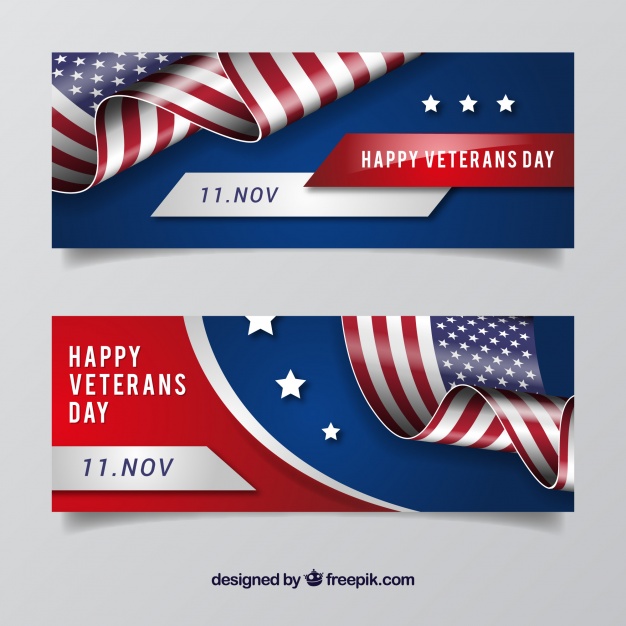 Veterans day badge banners Free Vector