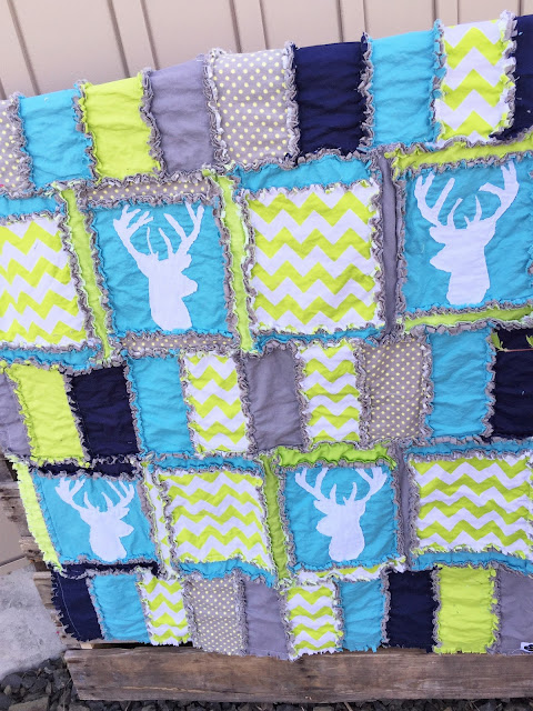 Girl Rag Quilt with Deer Silhoette for Baby Girl or Boy