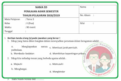 Soal Uas Pas Kelas 2 Tema 3 Kurikulum 2013 Revisi 2018 Guru Maju