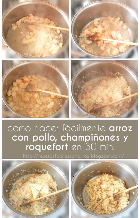 arroz con pollo, champiñones y roquefort foto-tutorial