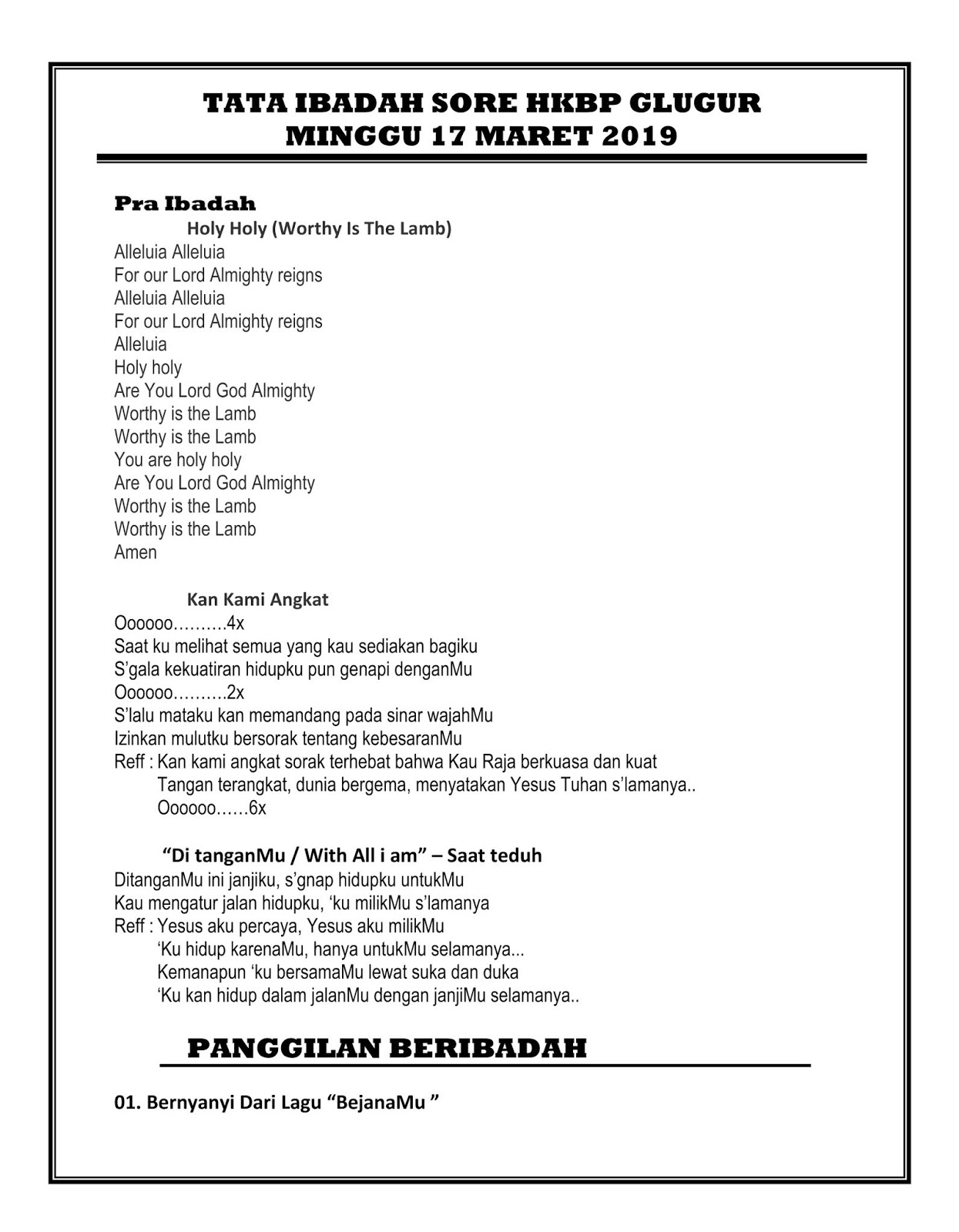 Teks Lagu Worthy Is The Lamb That Was Slain Berbagai