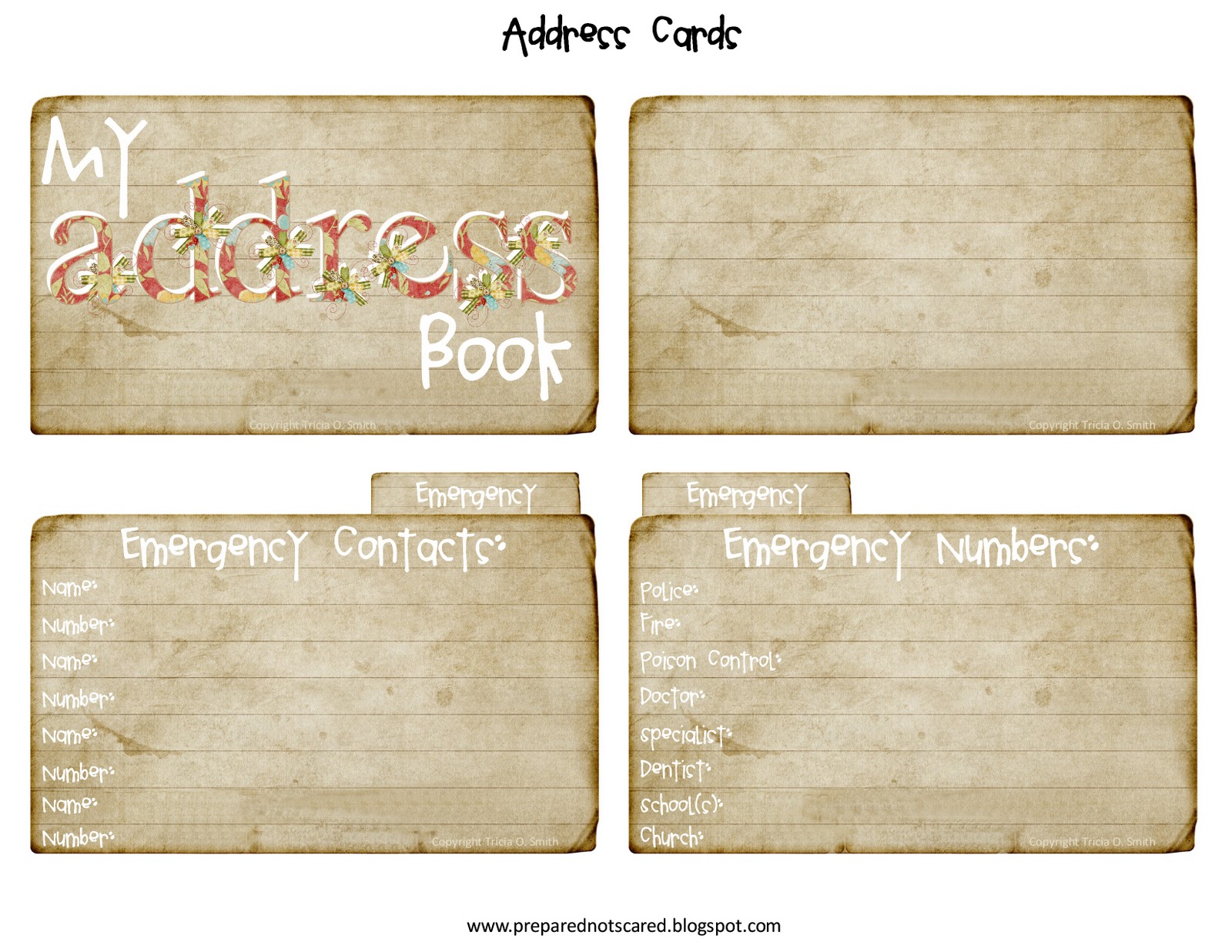 Prepared NOT Scared : Address Cards