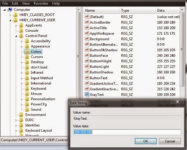 Current user control panel colors. Current user control panel colors