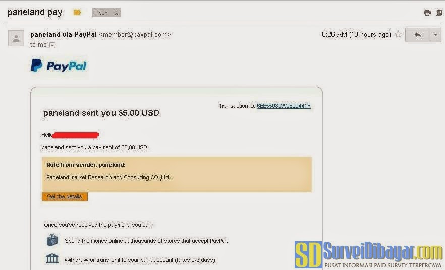 Bukti pembayaran paid survey ViewFruit via Paypal | Survei Dibayar