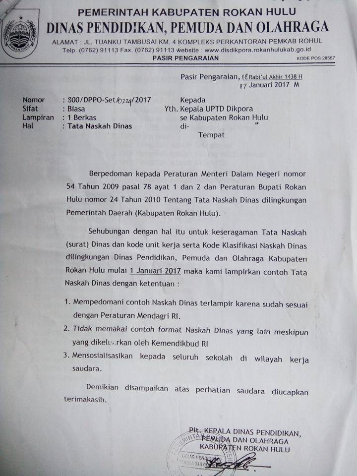 SE Tata Naskah Dinas Kab Rokan Hulu (Penulisan No Surat