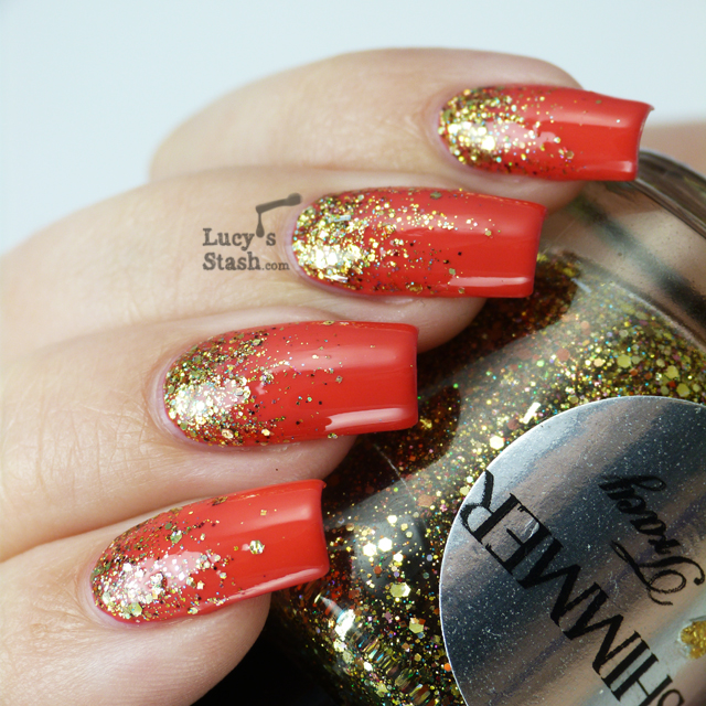 Lucy's Stash - Gold gradient nail art with Shimmer Tracy and Bad Apple Jelly Pink Apple