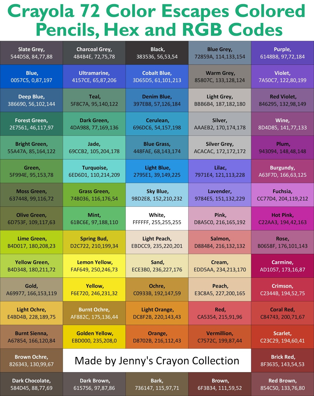 Crayola CRAYONS 120 Color Set Plus Retired Colors DIY Color Chart / Swatch  Sheet Digital Download 