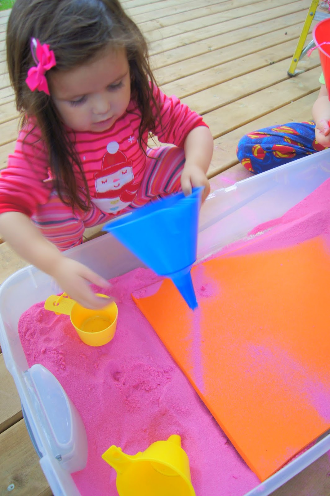 Creating Funnel Sand Art Outside, Playing With Art & Kids At Home