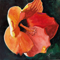 hibiscus watercolor painting bunny artwork