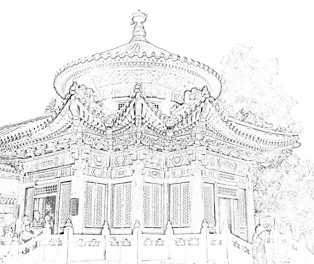 sketch of chinese architecture building
