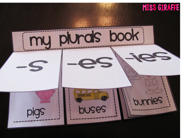 Plurals activity book where kids sort picture words by what plural ending they have